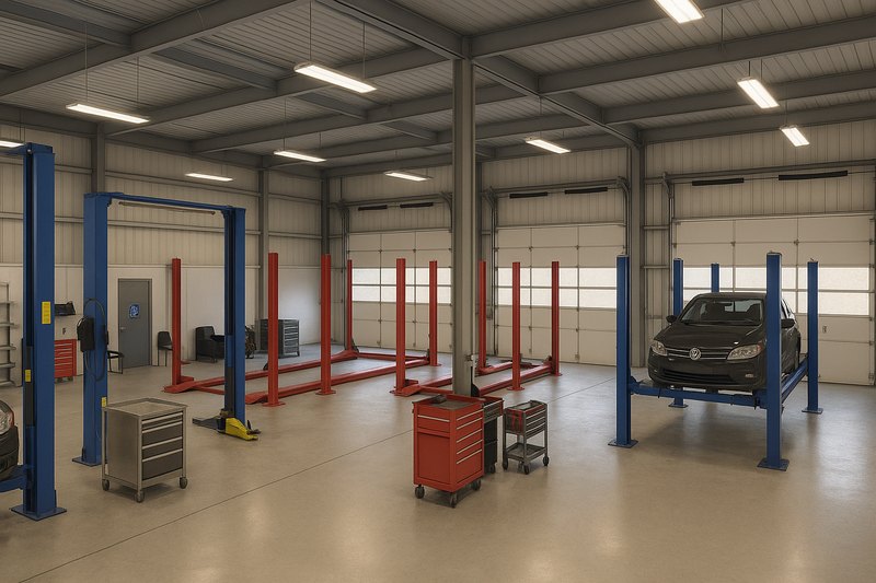 Thumbnail: Service bay rows with vehicles.
